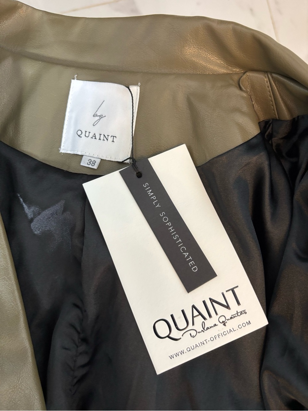 Olive Green Faux Leather Belted Trench Blazer - Picture 13 of 16